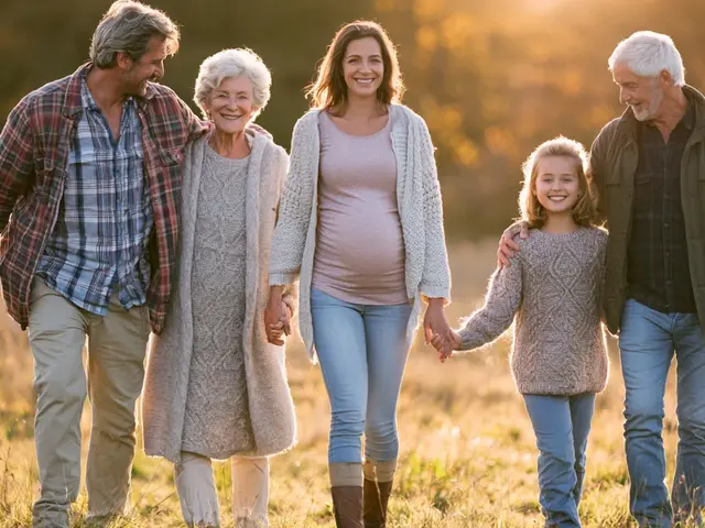 Glückliche Familie beim Herbstspaziergang